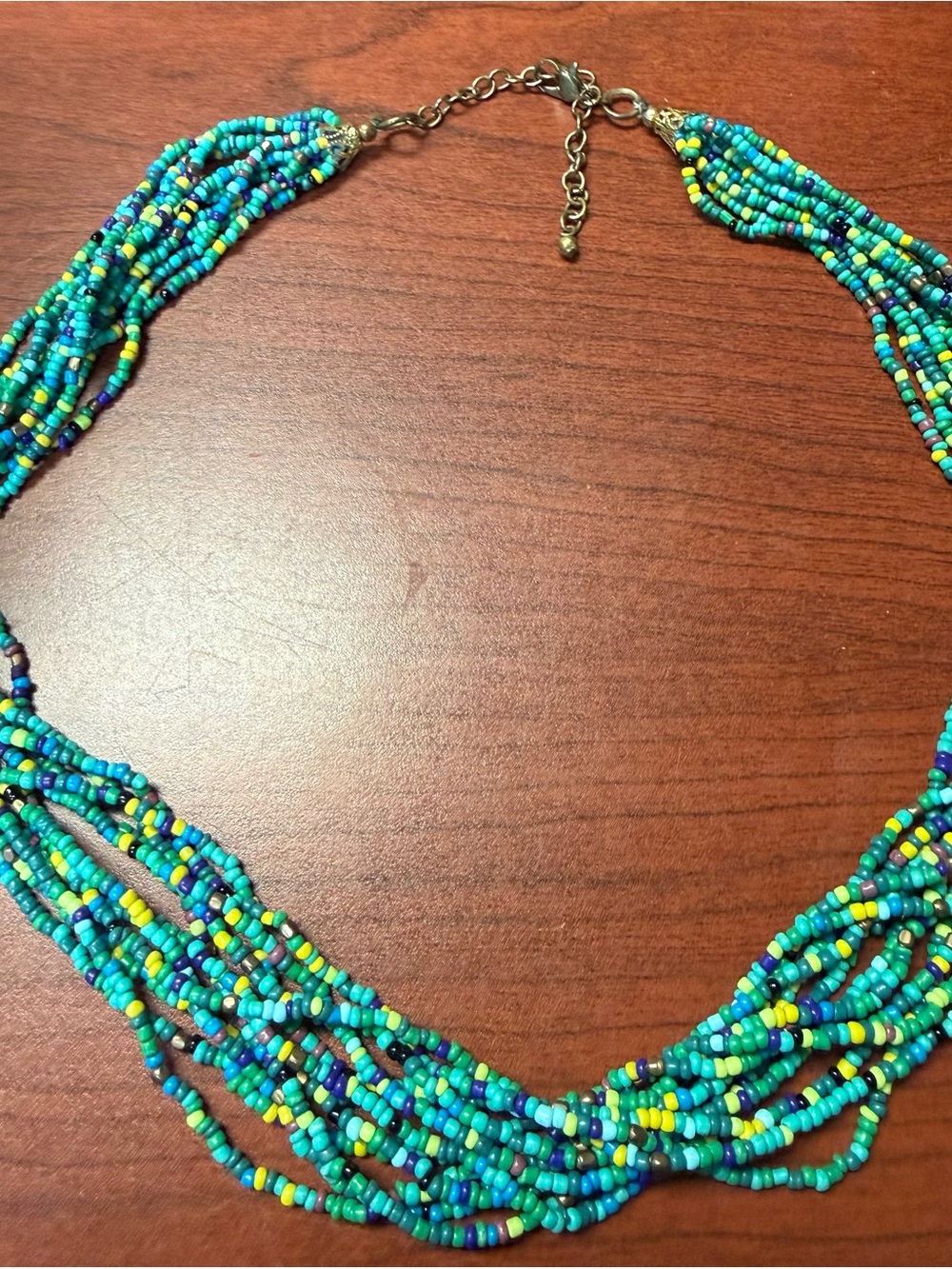 Multi Strand Turquoise, Blue-Green Seed Bead Necklace - Picture 4 of 6